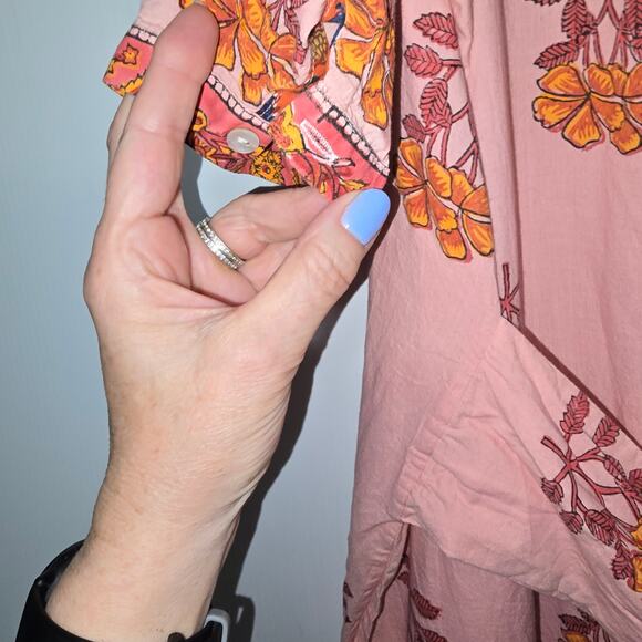 Alix of Bohemia Remi Peony Midi Dress Pink Hand Block Print Cotton Size Large - Picture 8 of 10